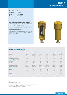 Brass Filter Housings Data Sheet