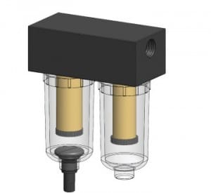 NT series plastic filter housing has twin elements for coalescing and particulate filter elements NT series plastic filter housing has twin elements for coalescing and particulate filter elements