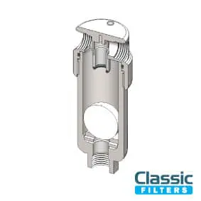 Float housing designed to shut of the flow when filled with liquid